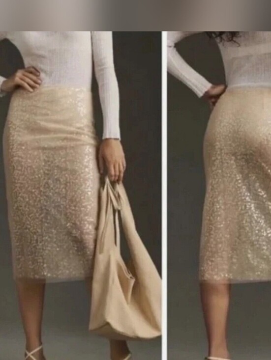 Jason Wu Dresses & Skirts - Jason Wu Sequin Tulle Overlay Sheer Illusion Midi Skirt in Champagne Size 4